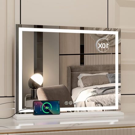 Verlichte Make-up Spiegel - Hollywood Spiegel - Schoonheidsroutine - 3 Kleurmodi - 55x70cm - Wit