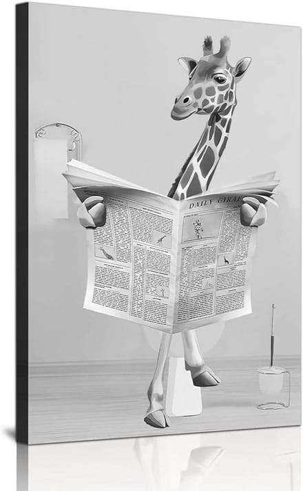 CE - Muurschilderij - Giraffe Leest Krant - 60x90 cm - Zonder Lijst
