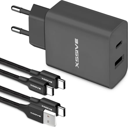 Snellader 2 Poorten met USB C Kabels 1 Meter - Universeel