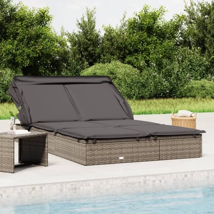 vidaXL - Ligbed - 2-persoons - met - dak - 213x118x97 - cm - poly - rattan - grijs