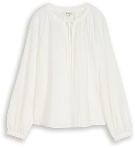 Tom Tailor - Crinkle blouse met strikband - Maat 36 - Whisper White