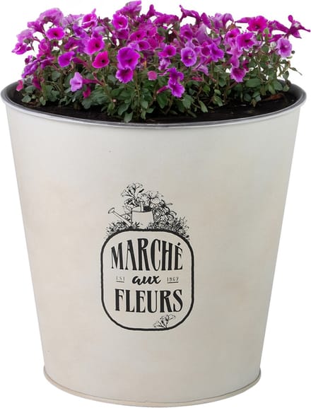 Sunnydays Emmer/plantenpot/bloempot - zink - ivoorwit - D23 x H22 cm
