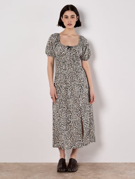 Animal Print Milkmaid Midi Dress