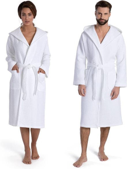 Katoenen Jas - Met Capuchon - Comfortabel Ontspannen - Licht En Sneldrogend - Lengte 120 cm - Sneeuwwit