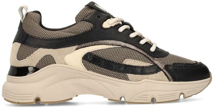 Manfield - Dames - Zwarte leren sneakers - Maat 37
