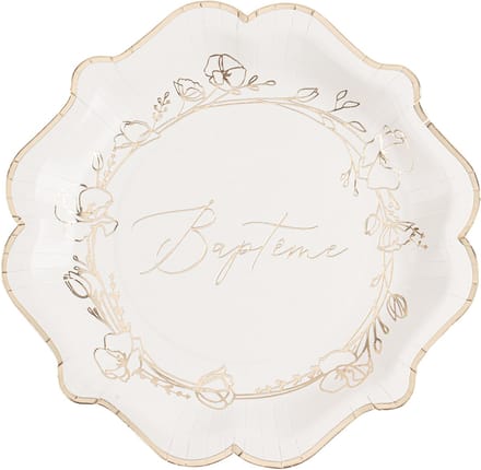 ARTYFETES - 8 kartonnen borden doop 23 cm gouden bloemen
