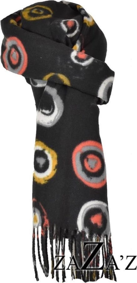 Zwarte sjaal - gekleurde cirkels- 100% Viscose -natuurlijk materiaal- langwerpig