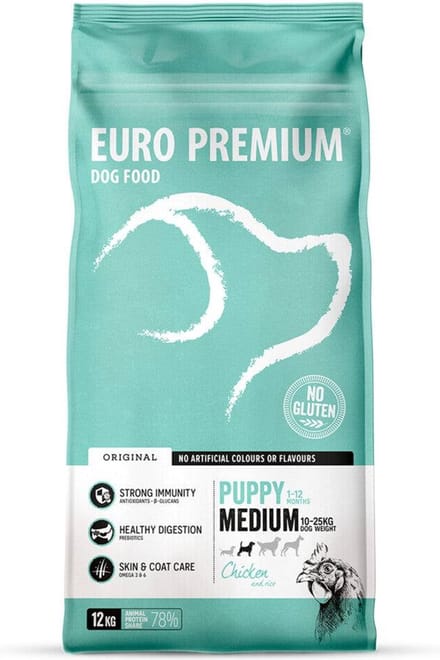 Euro-Premium Puppy Medium Kip - Rijst 12 kg