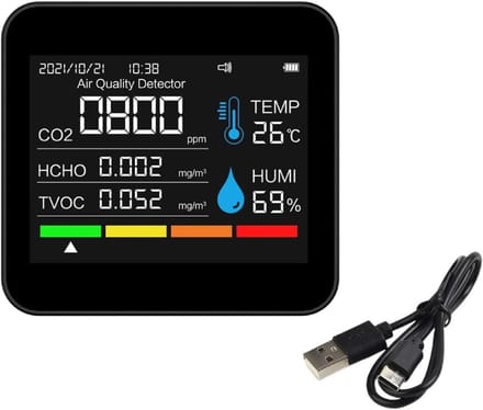 Luchtkwaliteitsmeter - CO2 meter - Binnenklimaat Meten - 9-in-1 Functies - Digitale Display - Wit