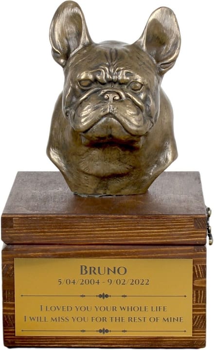 Franse Bulldog urn hond met beeldje - gepersonaliseerde hondenurn