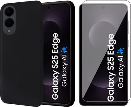 Hoesje geschikt voor Samsung Galaxy S25 Edge - Screenprotector Glas - Mat Back Case Zwart