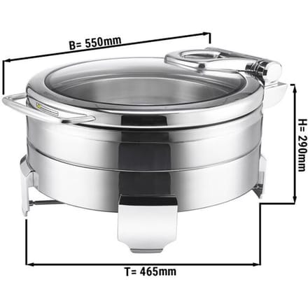 GGM Gastro Edelstahl Chafing Dish - Rund - mit Soft-Close-Glasdeckel Zilver