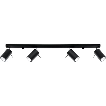 Plafondlamp RING 4L met 4 verstelbare spots in lijn - Sollux Lighting - IP20 - Zwart staal behuizing - 80 x 6 x 16 cm - 4 x GU10 LED, exclusief lichtbron - 4 x 10 W - Moderne plafondlamp voor gang, hal en slaapkamer