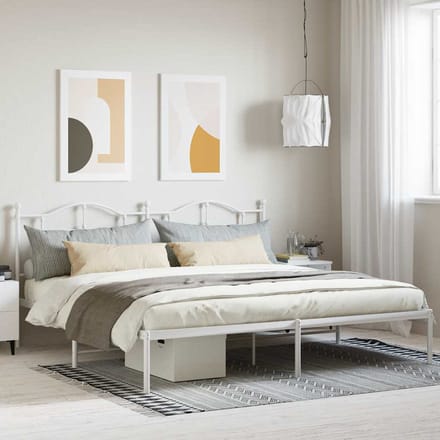 vidaXL - Bedframe - met - hoofdbord - metaal - wit - 200x200 - cm