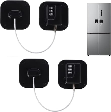 Pack of 2 Refrigerator Lock with Code, Black, No Drilling, Self-Adhesive, Child Safety, Easy Installation - ShopVlot