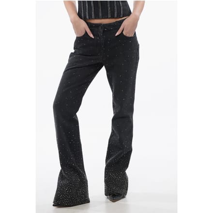 Low Rise BLING Flared Fit Denims met All-Over Strass-steentjes 2 in Zwart