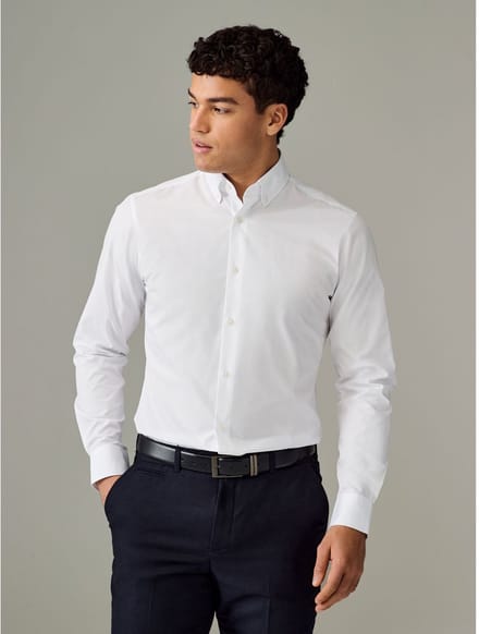 Next - Heren - Slim Fit - Strijkvrij net overhemd met enkele manchet - Wit