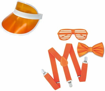 Oranje supporters verkleed set met bril-bretels-vlinderstrik-zonneklep