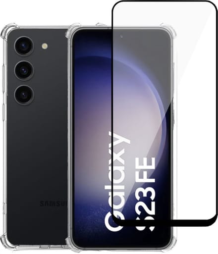 Geschikt voor Samsung Galaxy S23 FE - Hoesje + Screenprotector – Full Cover Gehard Glas + Shock Proof Case – Transparant