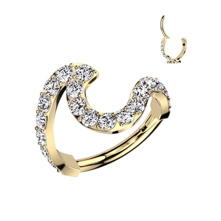 Piercing PVD swish wave gemmed clicker 1.2x8 - goud - LMPiercings