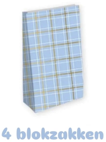 4x Blokbodem zak ruit blauw- Maat L - man - vaderdag