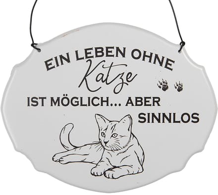 Clayre & Eef Tekstbord 18x15 cm Wit Metaal Kat