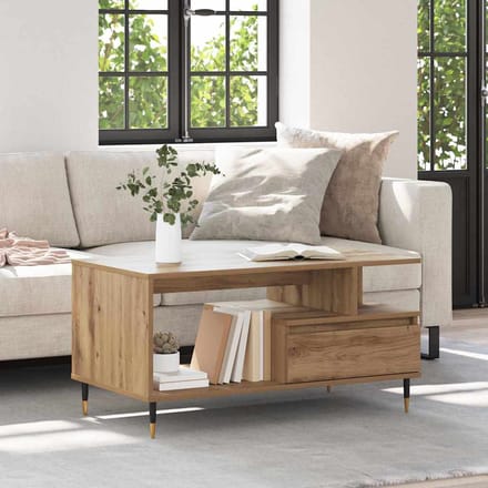 vidaXL - Salontafel - Artisan - Eiken - 90 - x - 49 - x - 45 - cm - Bewerkt - hout