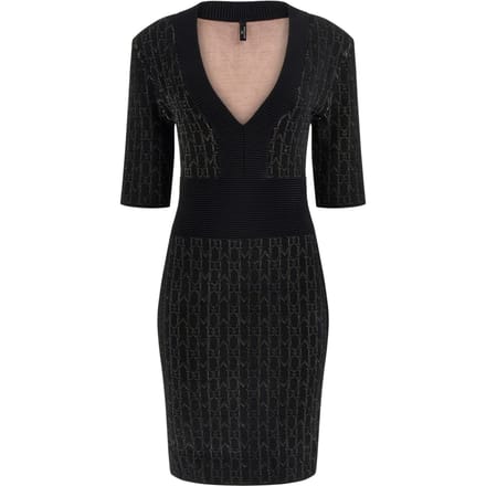 GUESS Billie Monog V Neck Small Monogram Black Taglia: 48 | Abiti Mini Outlet | Donna | Nero