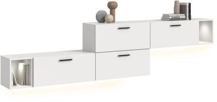 Moderne woonkast met verlichting - Stijlvolle woonwand in wit - 276 cm breed