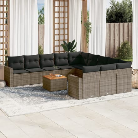 vidaXL - 12-delige - Loungeset - met - kussens - poly - rattan - grijs
