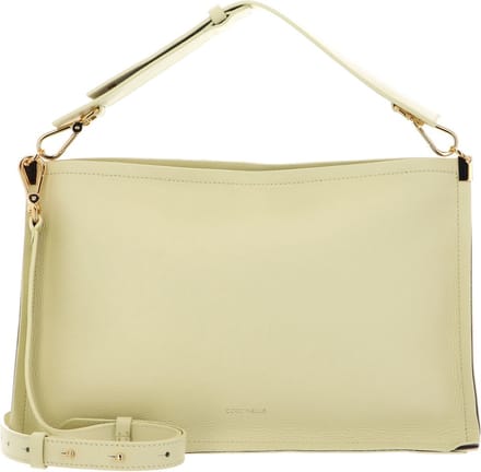 COCCINELLE Leren Handtas Schoudertas Snip Handbag Double Grainy Leather Lime Was / Pow. Pi Lichtgeel