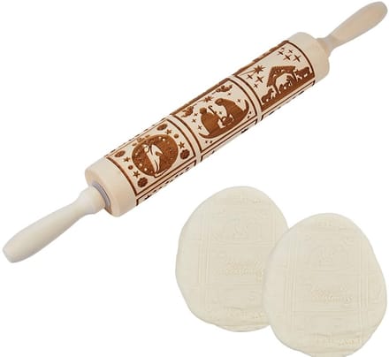 Dailygoods- Deegroller Houten 41,7 cm - Kerst Deegroller - Bakken Tool - Reliëf Koekjes - Creatieve Keuken Accessoire - Kwaliteit en Feeststemming - Bakrol