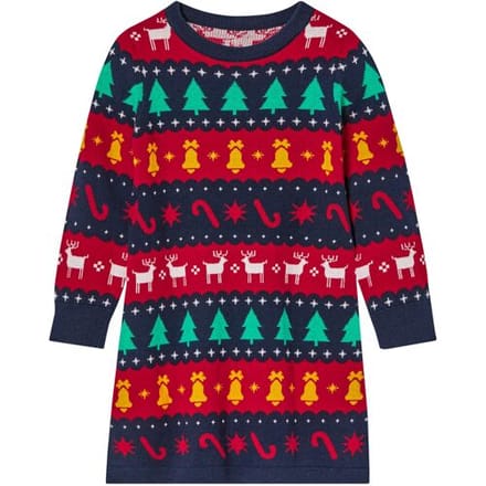 LUPILU Gebreid kerstjurkje (Donkerblauw gestreept/rood gestreept, 98/104)