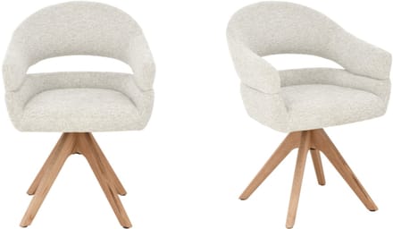 Flicka - Eetkamerstoelen met armleuning - Beige - Naturel Eiken - Draaibaar - Set van 2