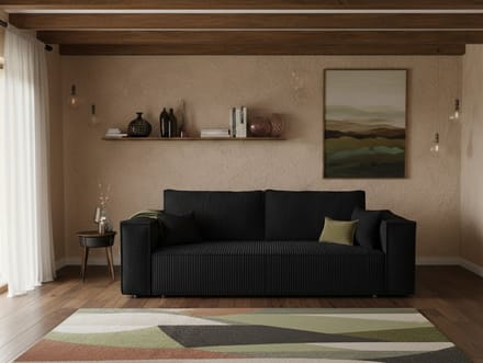 Luxe Uitschuifbare Slaapbank – Zwart – 255x105x83 cm – Fluweel – Industrohome