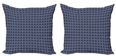 ABAKUHAUS kussenhoes set 2x45x45 cm – dubbelzijdig bedrukt – donkerblauw/wit