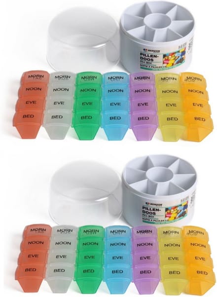Benson Pillendoosje - 2x stuks - 28 vakjes - gekleurd - medicijnen doos