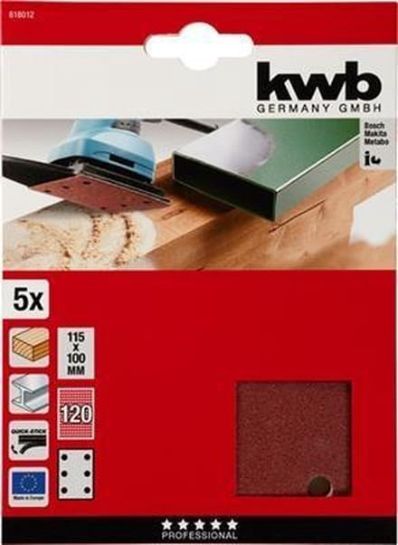 kwb 818012 Schuurpapier Korrelgrootte (num) 120 (l x b) 100 mm x 115 mm 5 stuk(s)