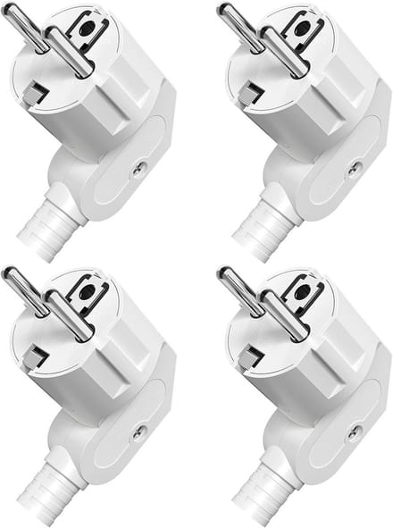 4x Schuko Stekkers Wit IP20 - Universele Stekkers voor Binnen met Kabelklem voor 8-10mm Kabel