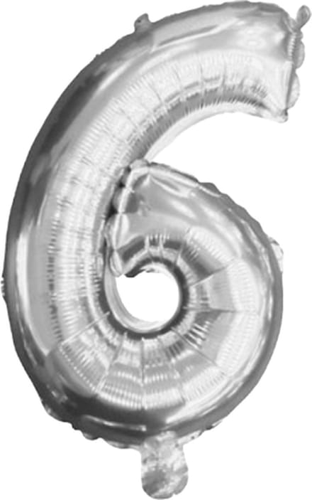 Folieballon - cijfer 6 - zilver - 87cm