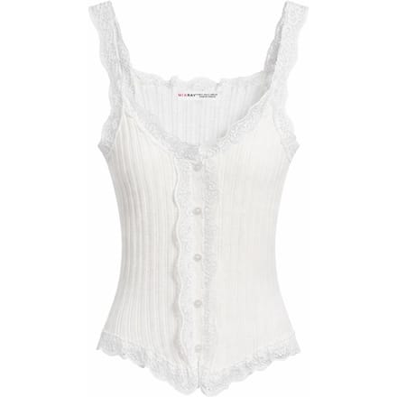 Aansluitende mouwloze kanten ribblouse met knopen