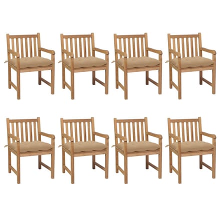 vidaXL - Tuinstoelen - 8 - st - met - beige - kussens - massief - teakhout