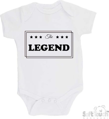 100% Katoenen Romper "The LEGEND" Unisex Katoen Wit/zwart 62/68