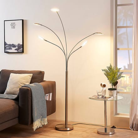 Lindby LED vloerlamp Anea, 179 cm, 5-lamps, nikkelkleurig