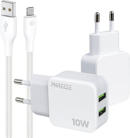 Usb stekker 2 poorten met kabel geschikt voor iPhone 14 13 12 11 X 8 7 6 Plus - Usb power adapter 5v 2a - 1 meter