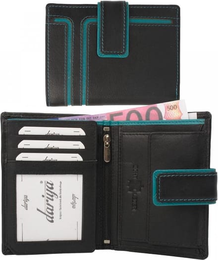 Dariya Portemonnee 2701-blacktuerkis Zwart Turquoise Leer