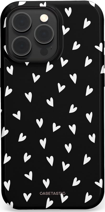 Casetastic hoesje geschikt voor Apple iPhone 15 Pro Max - MagSafe - Dubbellaagse bescherming - Stippen Hart - Fashion Case - Zwart Grijs