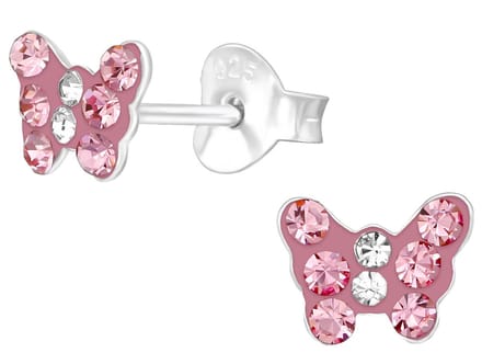 Joy|S - Zilveren vlinder oorbellen - roze kristal - 6 mm