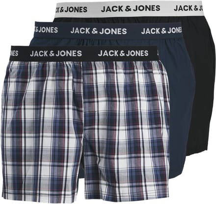JACK&JONES PLUS JACSAIGON WOVEN BOXERS 3 PACK PLS Heren Onderbroek - Navy Blazer Black - Blue/Red Check