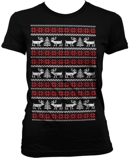 Dames Fun Tshirt -M- Christmas Knit Pattern Zwart